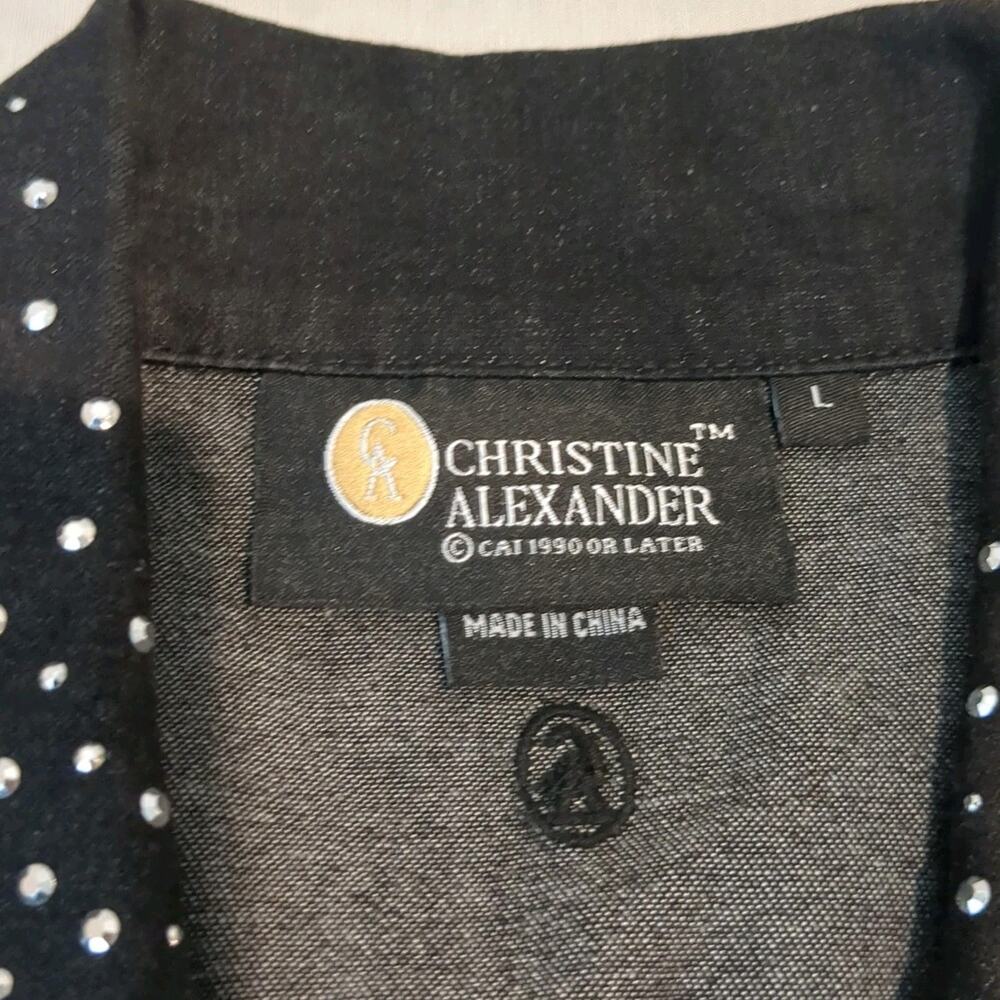 Christine Alexander Black Denim Bling Vest Crystal Rhinestones Studs Large - Picture 2 of 13